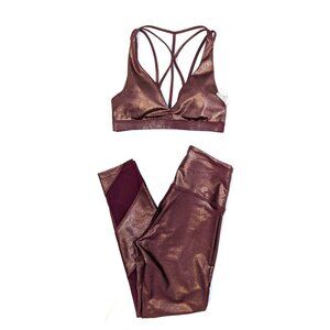 NWT PINK Victoria's Secret | SET Burgundy Shine Leggings & Sports Bra | Size XS